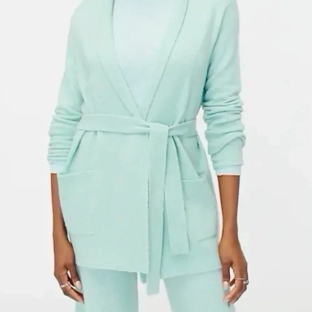 J.Crew Factory Wrap Cardigan Sweater Top & Pants Set Extra Soft Yarn Wintergreen